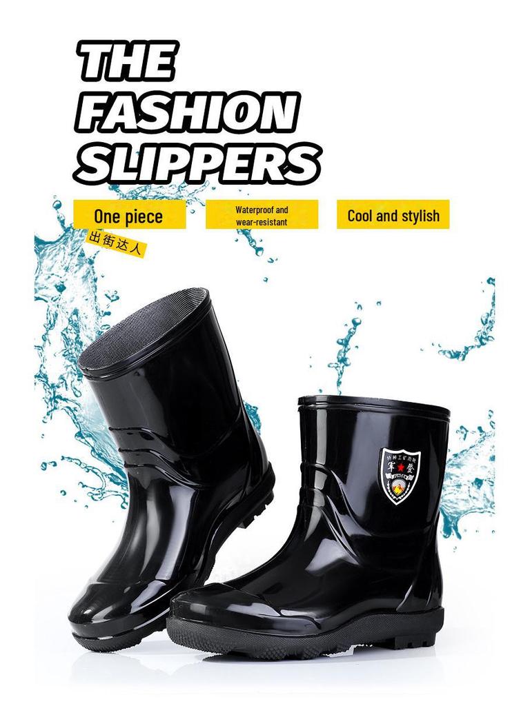 Men's Extra Large Waterproof Non-Slip Fishing Boots: Thick, Wear-Resistant, Warm, High-Cut Rain Boots