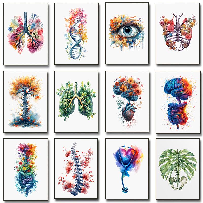 Anatomy Of Human Organs Posters Flower Lungs Watercolor Neurology ...