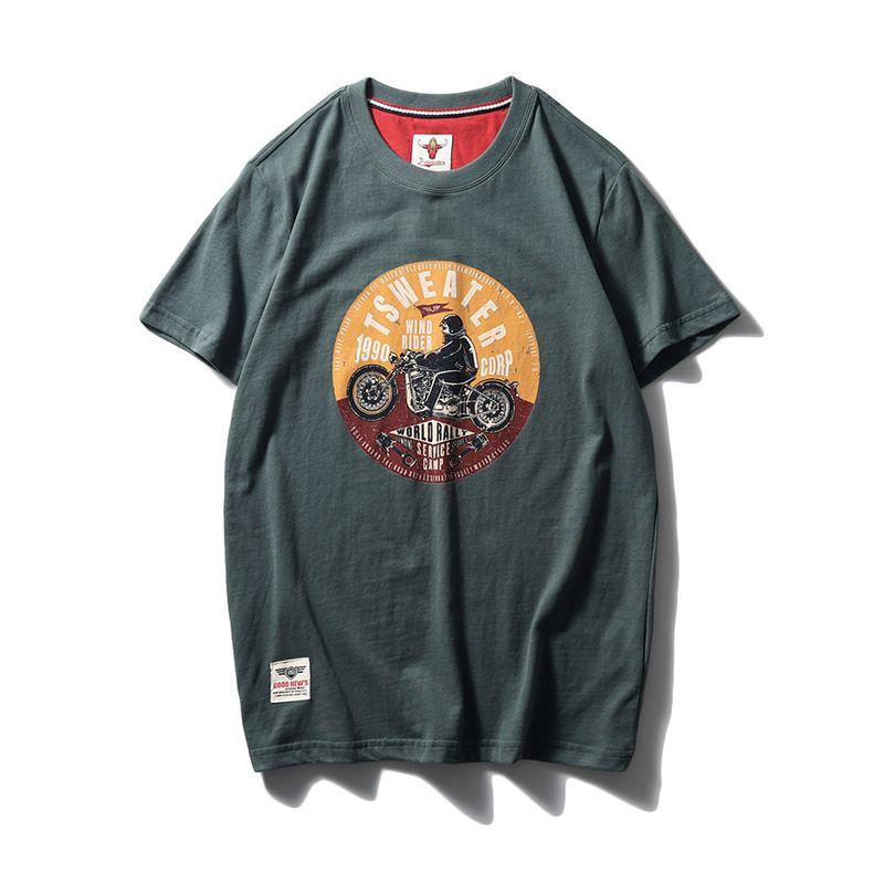 American Retro Short Sleeve T-Shirt Men's Pure Cotton Print Undershirt Trendy Trendy Bottoming Shirt Export Cattle Goods Cotton T-shirt