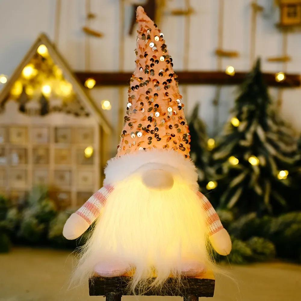 1~4 Stück Weihnachts-Puppe Elf Gestrickter Wichtel mit LED-Nachtlicht Weihnachtsdekorationen für Zuhause Weihnachten Navidad Neu Geschenk
