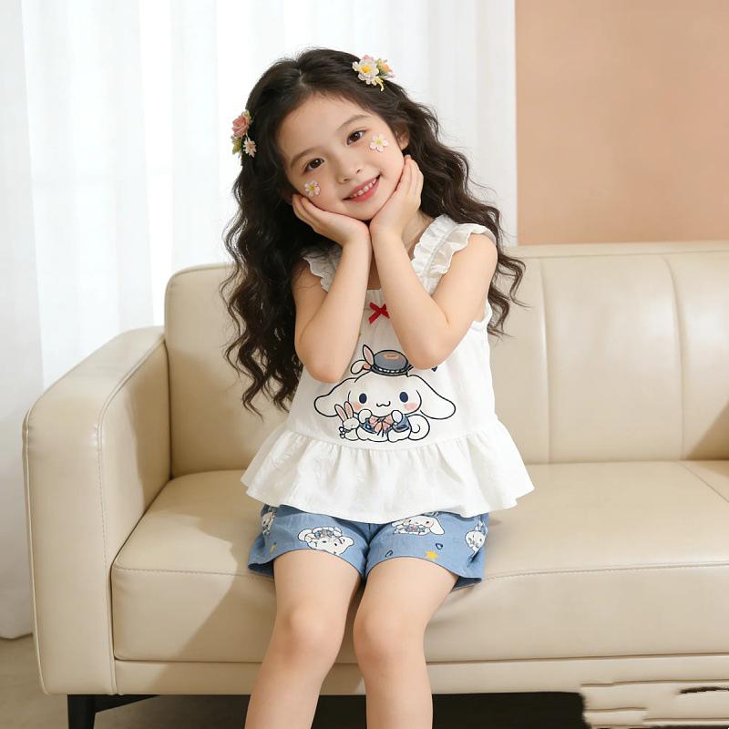 2026 Sommer Kinder Pyjama Set: Süßes Cartoon-Camisole-Top und Shorts für Mädchen