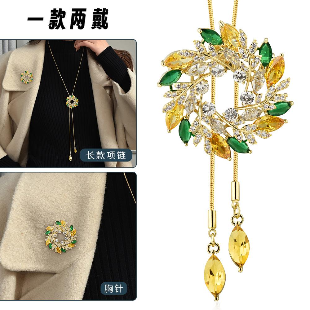 Suijue Pearl Sweater Chain Two Wear Crystal Flower Long Necklace Titanium Steel National Style Two Wear Function
