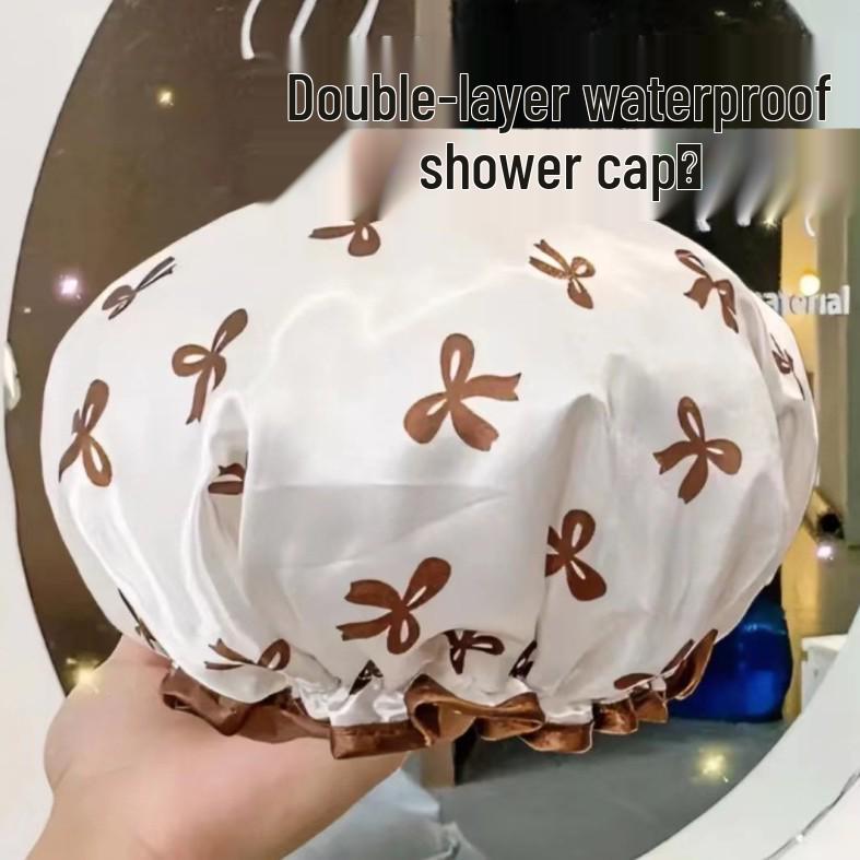 Double-Layer Waterproof Shower Cap for Women & Kids - Anti-Wet & Anti-Oil Smoke Hair Protection Mask 2025.