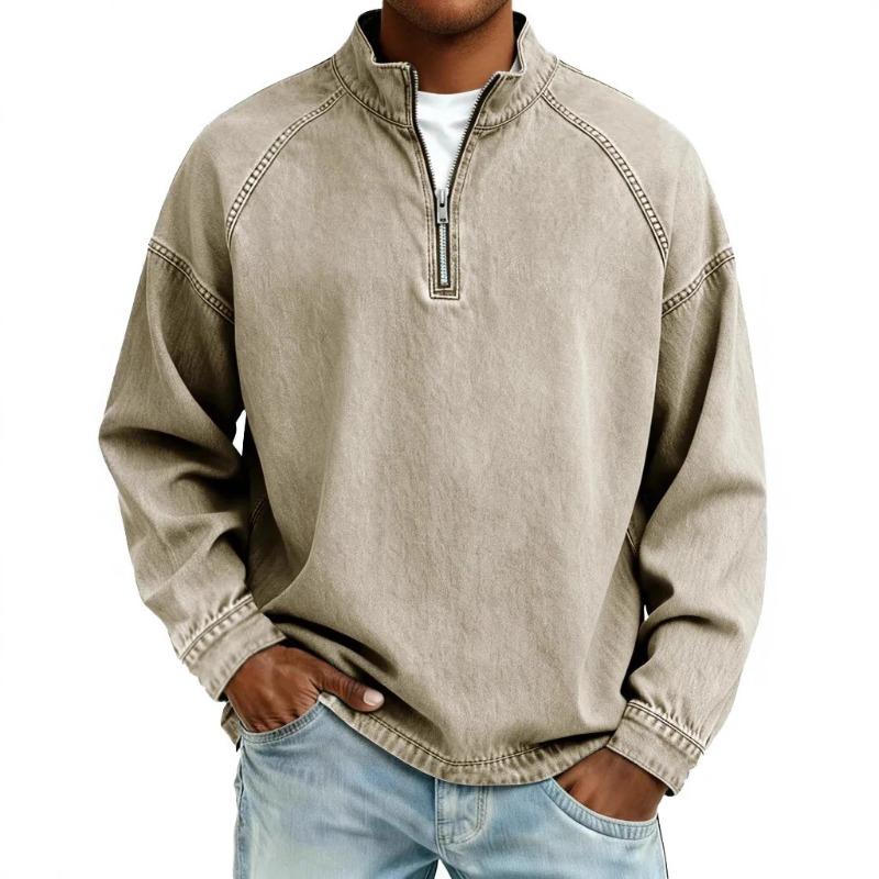 Nya Herrtoppar Retro Mode Långärmade T-shirts Dragkedja Ståkrage Långärmad T-shirt