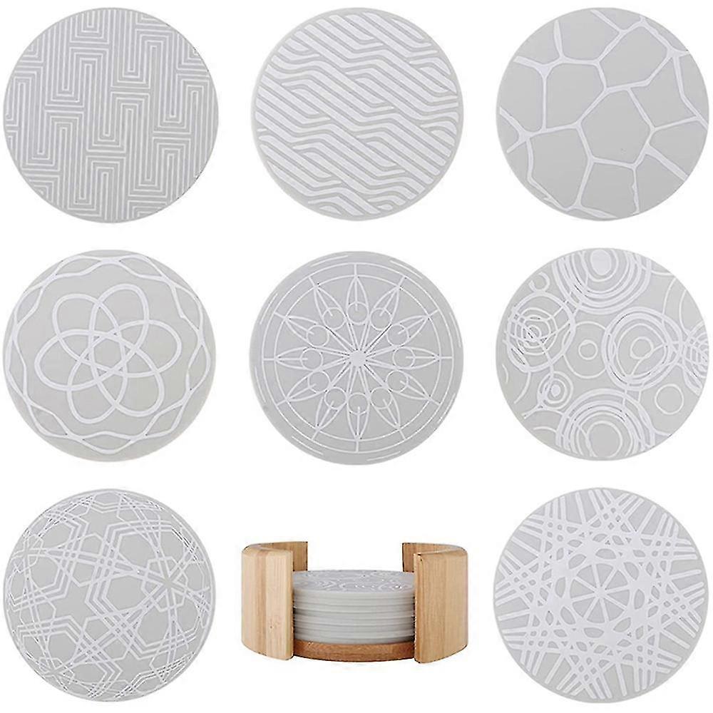 Silicone Drink Coasters 8 With Bamboo Coaster Holder, Table Protection,perfect For Gift, Party, Off