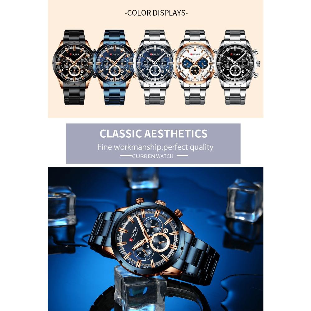 Curren Herrenuhr Blaues Zifferblatt Edelstahlarmband Datum Herren Business Herrenuhren Wasserdicht Luxus Herren Armbanduhren für Herren