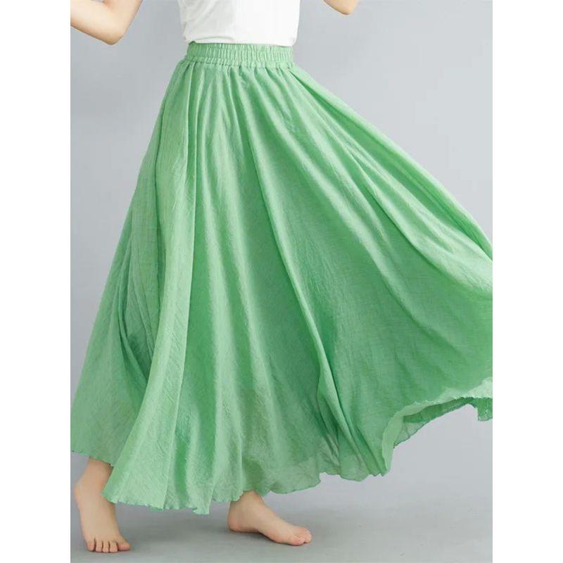 Cotton and Linen Elastic Waist Skirt Plus Size Cotton and Linen Women's Elastic Waist Skirt