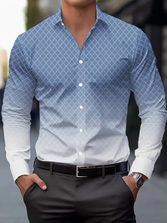 European and American Men's Clothing Casual Personality Trendy Men's Long-sleeved 1D Digital Printing Shirt Large Size Shirt Casual Versatile