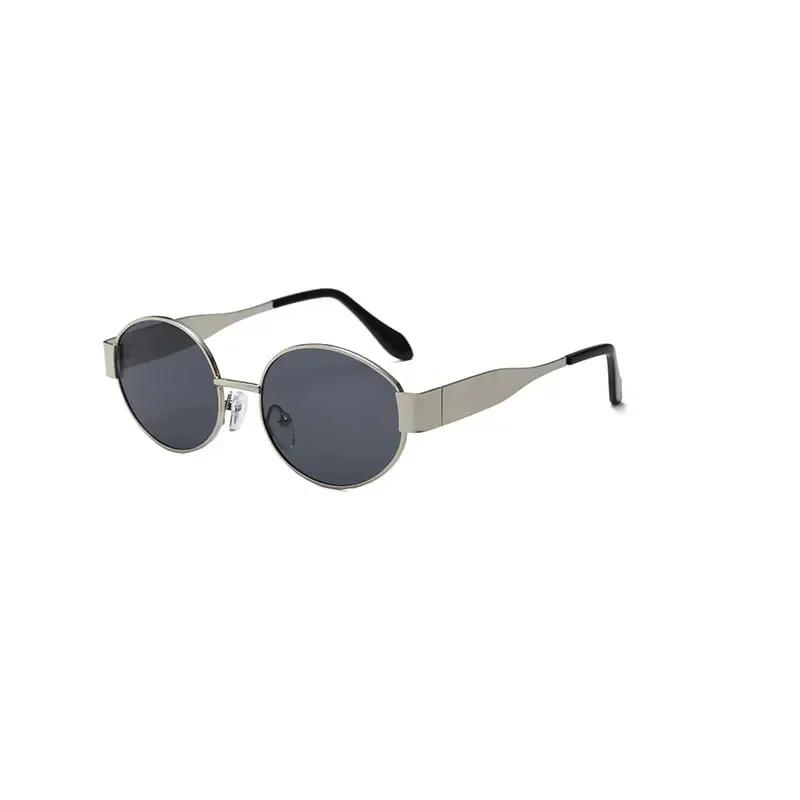

Oval Sunglasses Fashionable Sun s Glasses Metal Frame Eyeglasses Metal UV Shades For Outdoor Camping Women серебряный серый