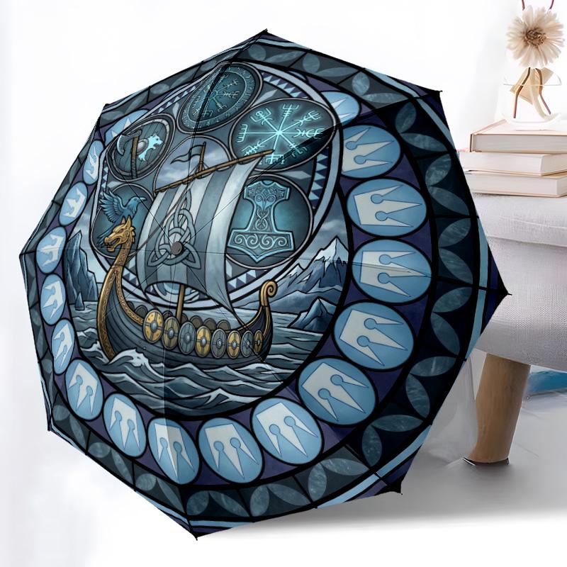 Ship Symbols pattern umbrella, portable and foldable design, 8 ribs, a casual accessory for Halloween, Christmas, and birthday gifts.