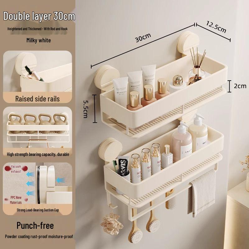 No-Drill Wall-Mount Bathroom Storage Rack with Suction Cup