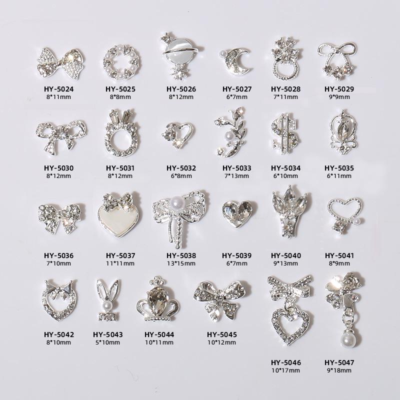 Nail Art Decorations: Bow, Heart, Moon, Flower, Butterfly, Rhinestones