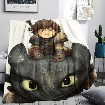 Hiccup & Toothless Flight Blanket, Warm Cozy Design, Modern Living Room Decor, Fan Gift.chl