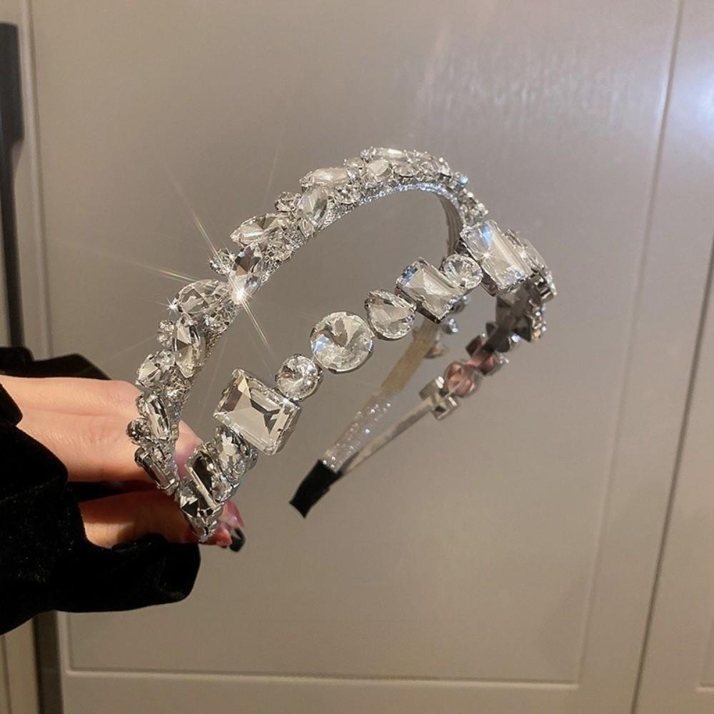 Leaf Bridal Wide Headband Geometric Women Hair Hoop Temperament Rhinestone Headband  Hair Ornaments