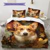 Corgi und Pflanzen Muster Bettwäsche Heimdekoration Geburtstagsgeschenk (1 Bettbezug + 2 Kissenbezüge, ohne Füllung)
