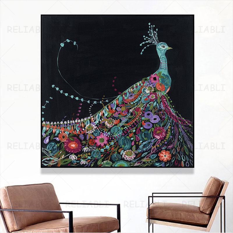 

Абстрактная красочная картина маслом павлина с цветами, напечатанная на холсте, птица, животное, холст, постеры и принты для гостиной, домашний декор 20x20cm (8X8 inch)