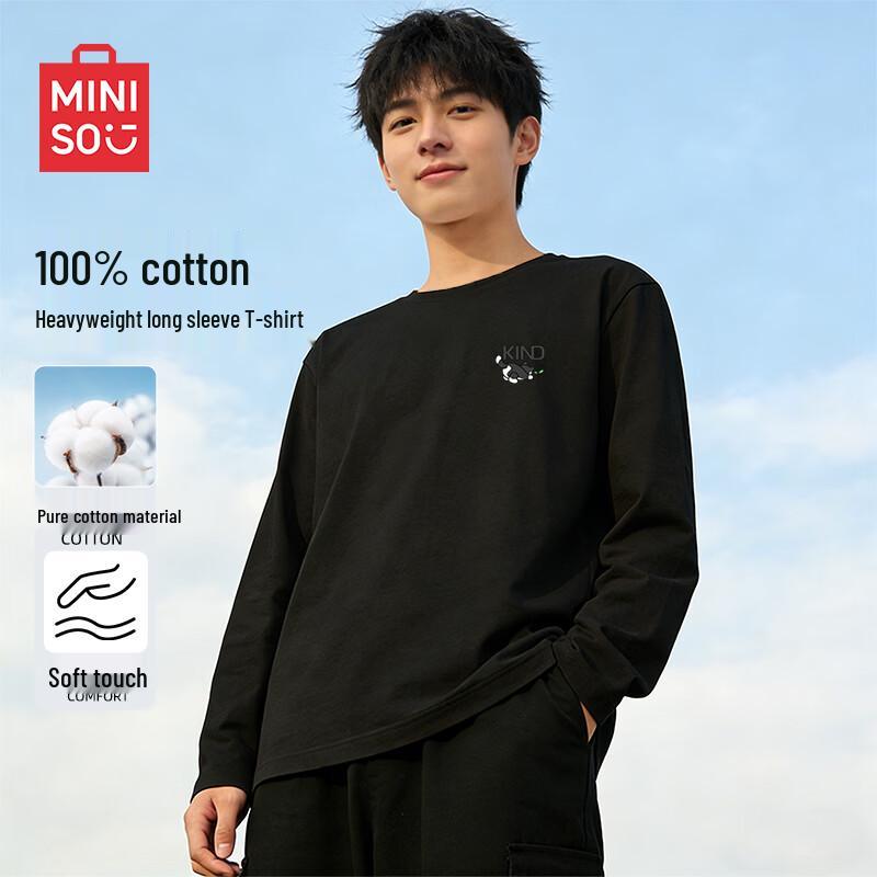 MINISO Men s Heavyweight Pure Cotton Long Sleeve T-Shirt with MB Sprouting Badge 4XL