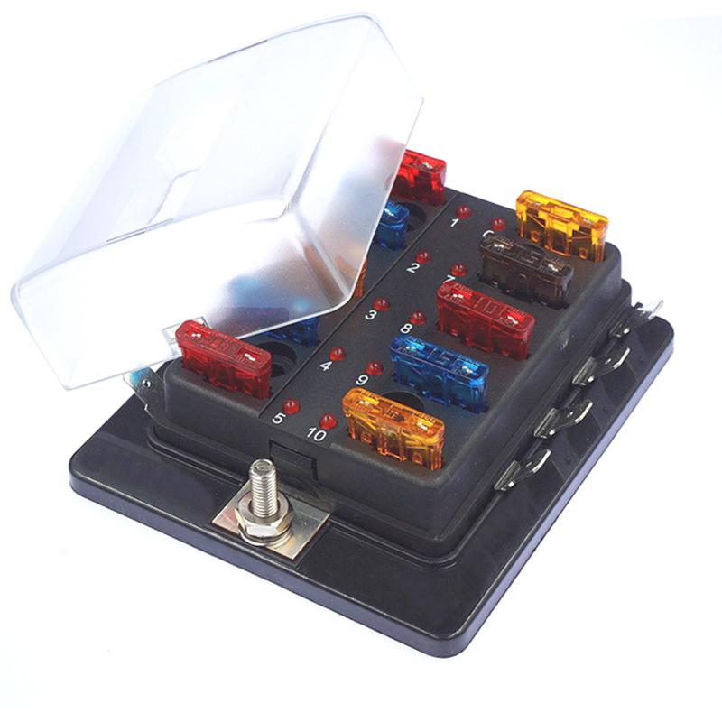 10 Ways 6 Ways Blade Fuse Box Holder with LED Warning Light for Car Boat Marine Trike 12V 24V M Size