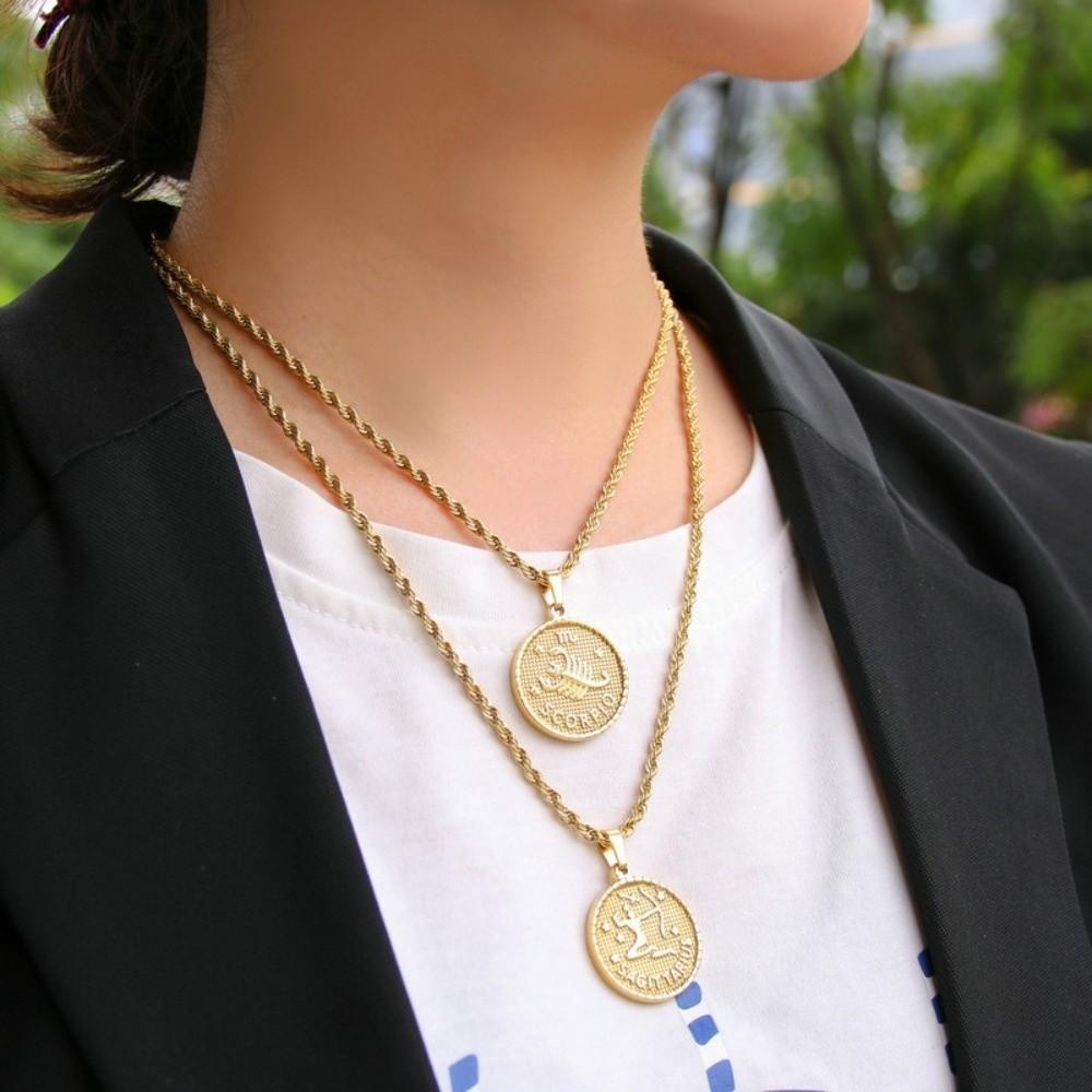 18K Gold Coin Coin Pendant Necklace 12 Constellation Bag Pendant Charms DIY Jewelry Making