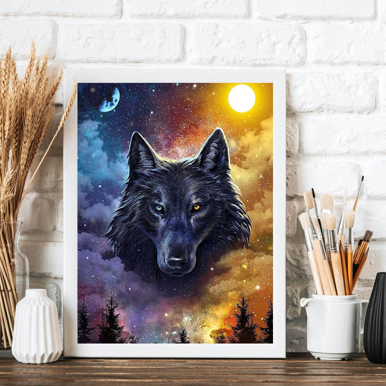 

5D DIY Алмазная картина Волк и Луна Набор для вышивки крестом Мозаика Алмазная вышивка Роза Полный круглый/квадратный дрель Украшение дома Round 30x40cm
