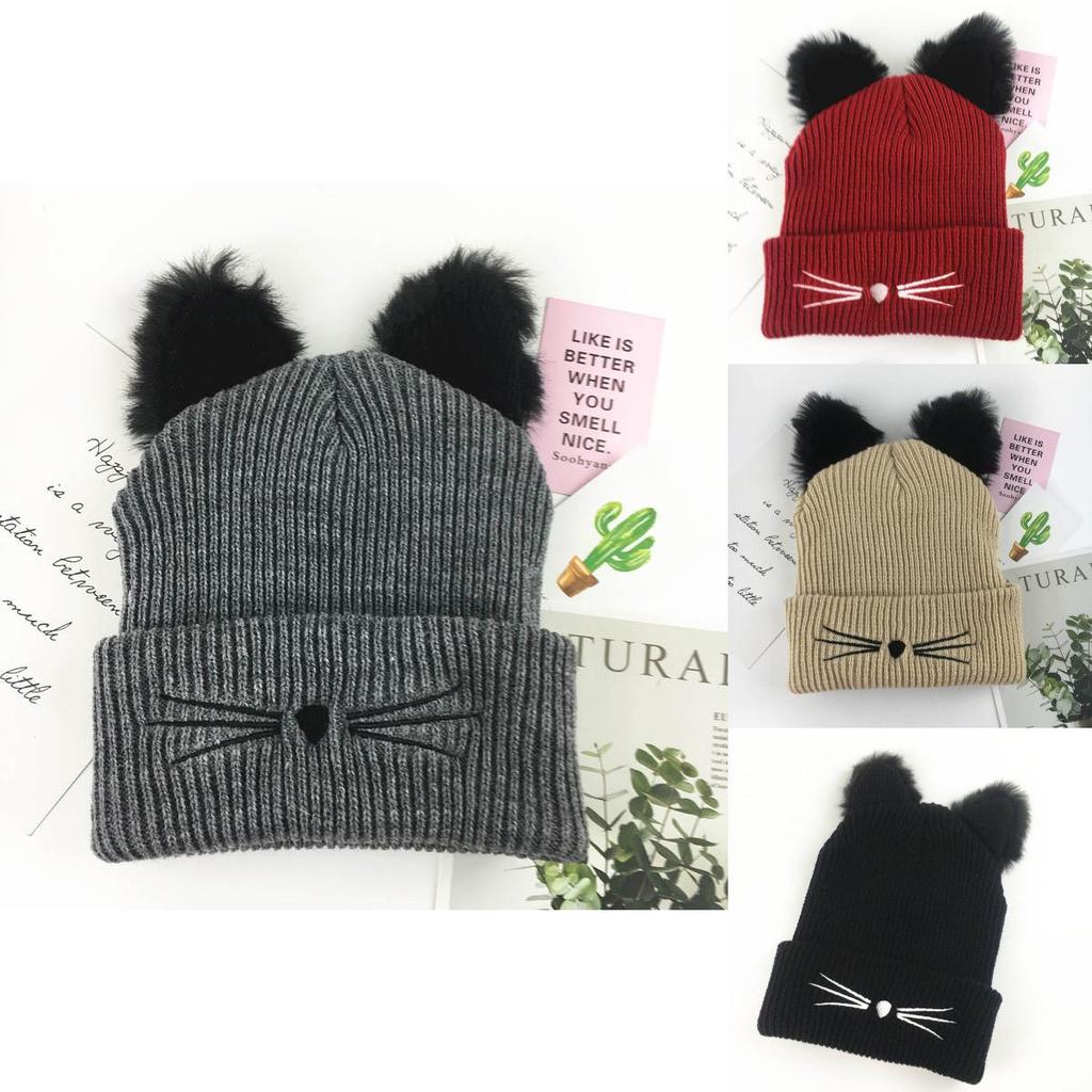 Gemütliche Katzenohren Damenmütze Gestrickt Acryl Warm Winter Beanie Mützen Für Modischen Komfort