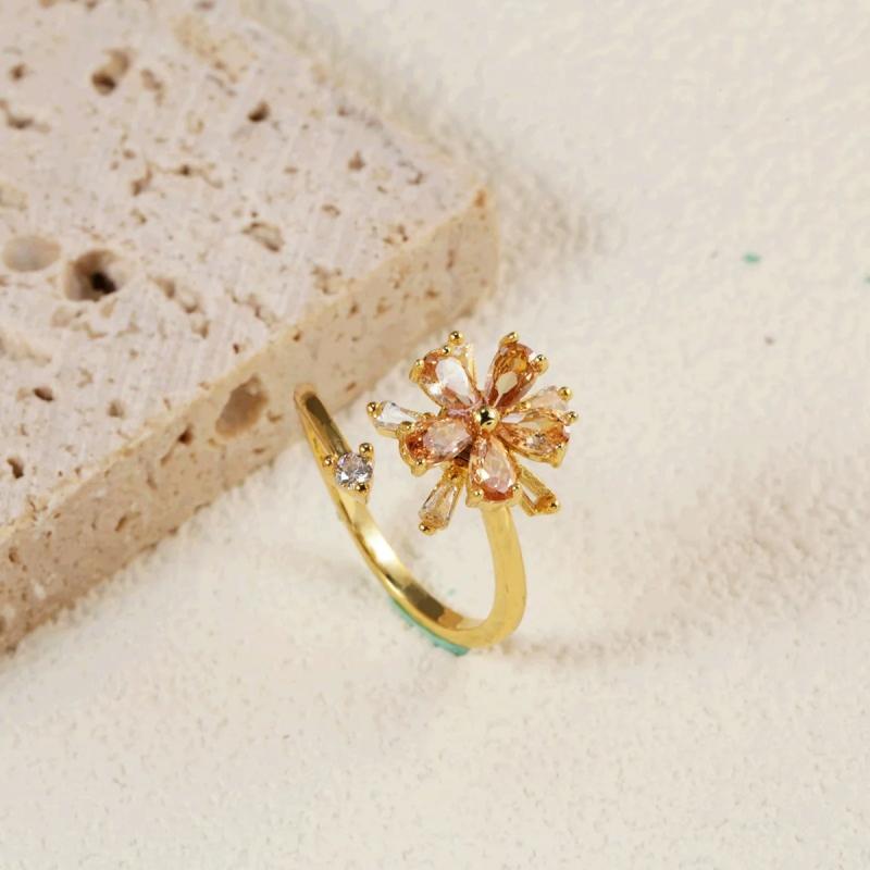 1pcs New Fashion Rotating Zircon Flower Opening Adjustable Ring Luxury Niche Decompression High-end Design Sense Accessories