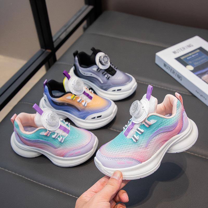 Spring and Autumn school students rotating button children's sports shoes soft sole microfiber leather non-slip soft sole male and female classmates