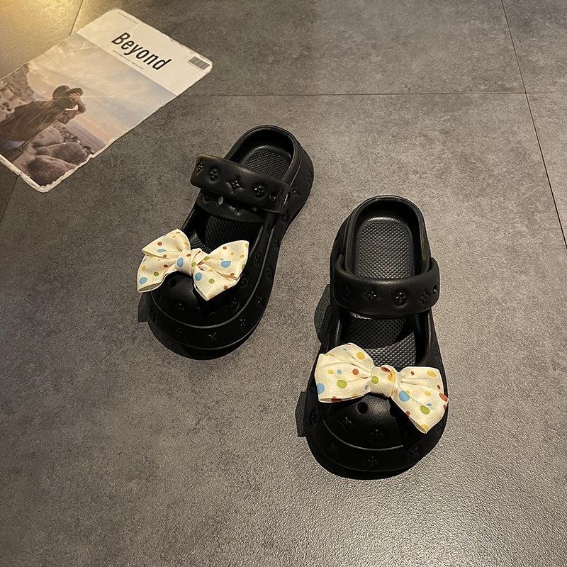Cute bow hole shoes women's new summer platform leisure beach bag head cool slippers