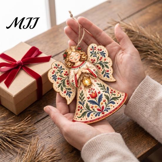 Festive Home Decor Accents Folk Art 2D Ornament, Acrylic Christmas Hanging Decoration, Retro Nutcracker Window Ornaments Angel Santa Rocking