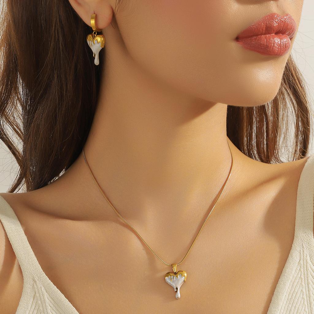 DIEYURO 316L Stainless Steel Simple Elegant Heart Necklace Earrings Bracelet Set Womens New Trend Love Series Jewelry Gift Sets