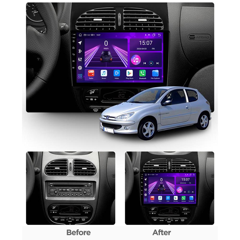 Android Car-Play Car Radio For Peugeot 206 2001-2008 Multimedia Player Head Unit Stereo GPS Navigation BT WIFI,8 CORE ,2+32GB