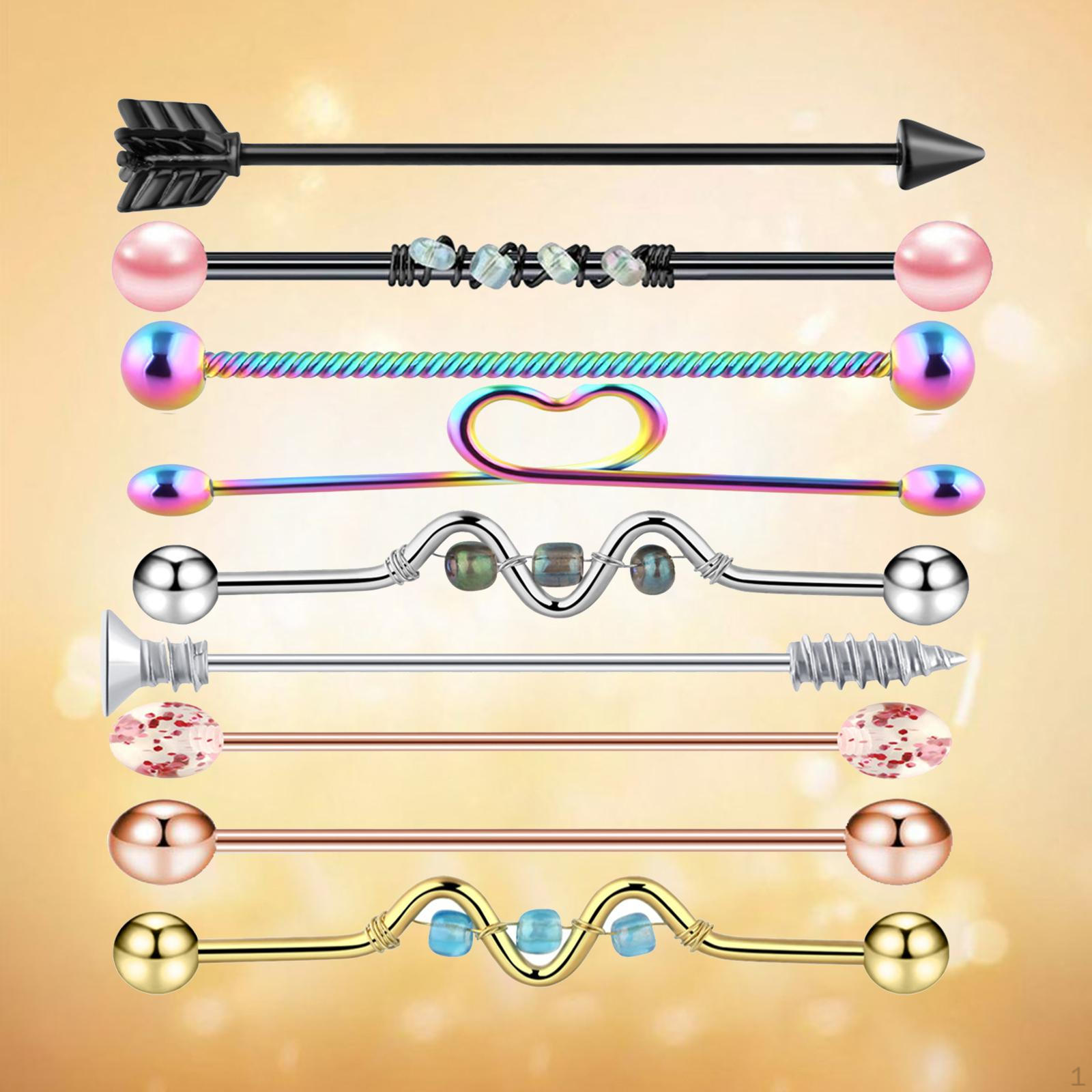 

Stainless Steel Nose and Lip Piercing - 9 Pieces Colorful