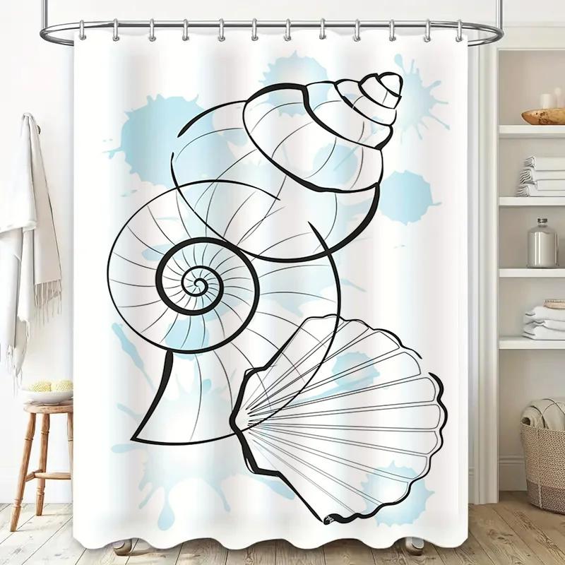 Shower Curtain Sea Shell Print Bath Decor Blue Splash Waterproof Plastic Shower Curtains for Home Decoration 3D Printed Shoji Sc