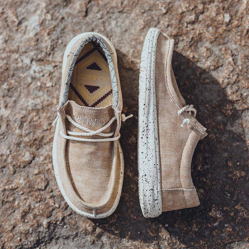 2024New Summer Men's Canvas Shoes Fashion Casual Soft Breathable Beach Shoes Lightweight Slip-On Driving Loafers