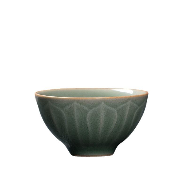 Longquan Celadon Personal Kung Fu Teacup Raw Ore Antique Lotus Petals Tea Cup Single Small Cup Ceramic Creative Tea Bowl