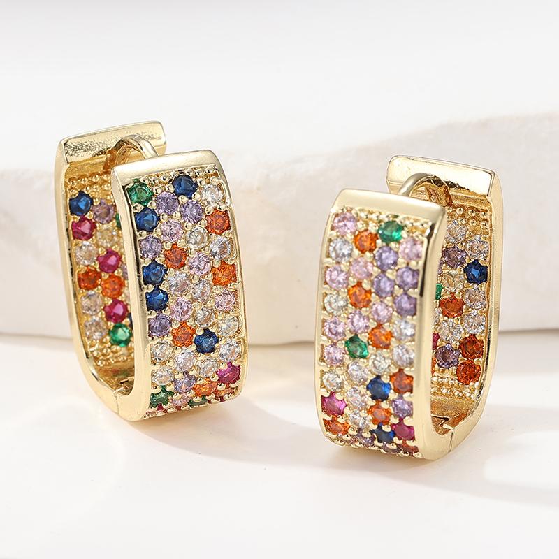 Vintage Square Copper Material Inlaid Colored Synthetic Zircon Hoop Earrings Women's Bohemian Party Festival Jewelry Accessories