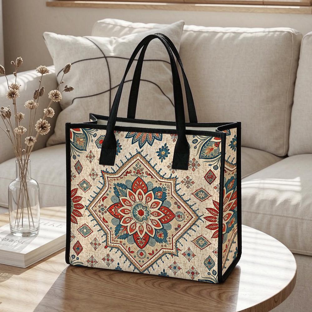 Bohemian Mandala Pattern Tote Bag Vintage Ethnic Shoulder Bag Large Capacity Daily Use Handbag for Shopping Travel