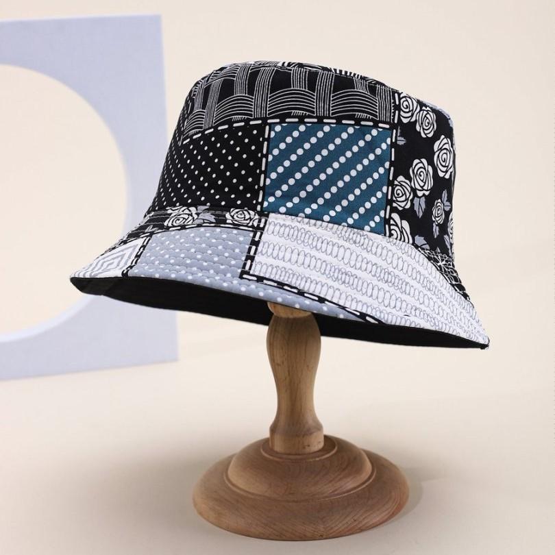 

Bucket Hat Color Matching Printing Double-Sided Basin Hat Four-Season Sunshade Sunscreen Casual Hat Female Tide M55-58cm