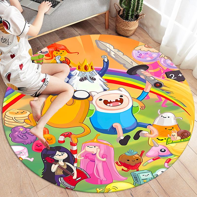 Adventure Time Round Area Rug,Carpet Rug for Living Room Bedroom Sofa Playroom Decor,Non-slip Floor Mat