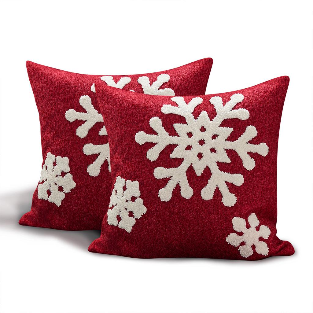 Christmas Embroidered Throw Pillow Cover, Snowflake Deer Design, Decorative Cushion Case for Couch Sofa Bed, Holiday Home Decor, Soft Velvet