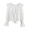 1116 Spring French ruffle V-neck top femininity professional inner pure cotton long-sleeved women's shirt wholesale
