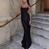Summer New European and American Style Women's Clothing Sexy One-word Collar Satin Sexy Big Backless Strap Dress
