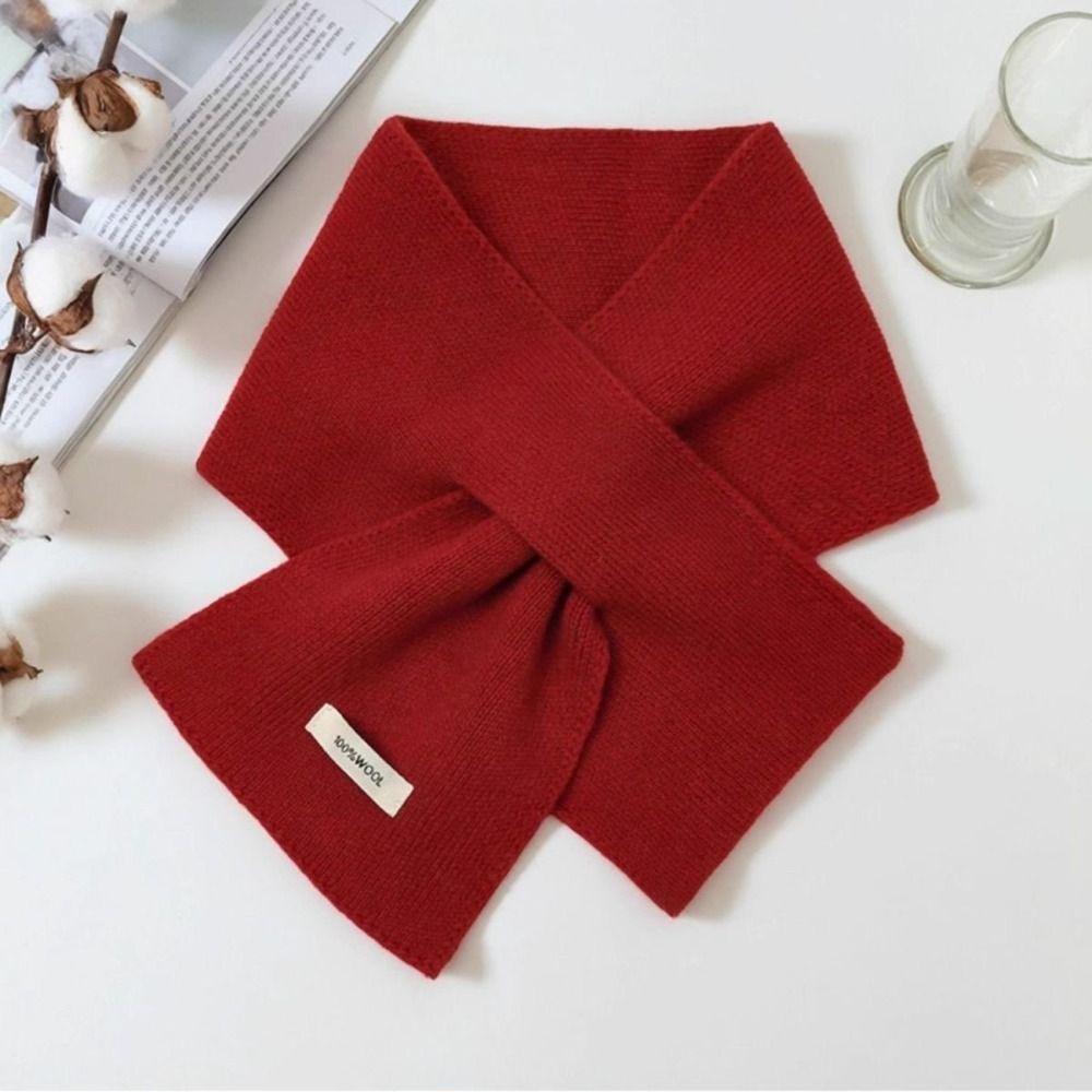 Solid Color Wool Knitted Scarf Windproof Women Winter Neckerchief Retro Cross Neck Warmer Outdoor