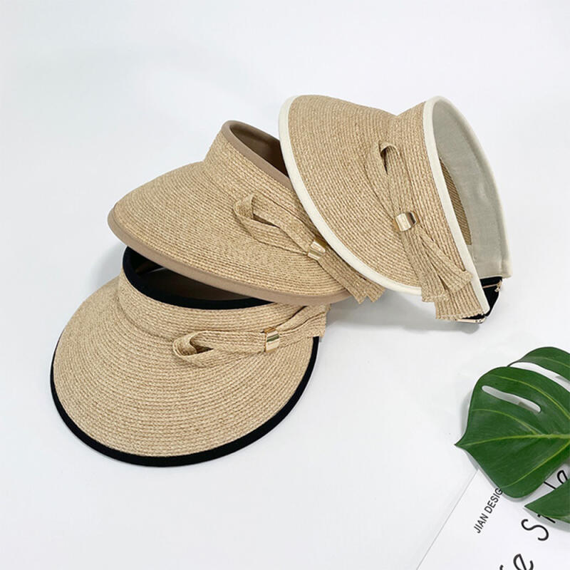 Женская Рафия Лента Шляпа Солома Лето Путешествия Солнце Кепка C7023_Black