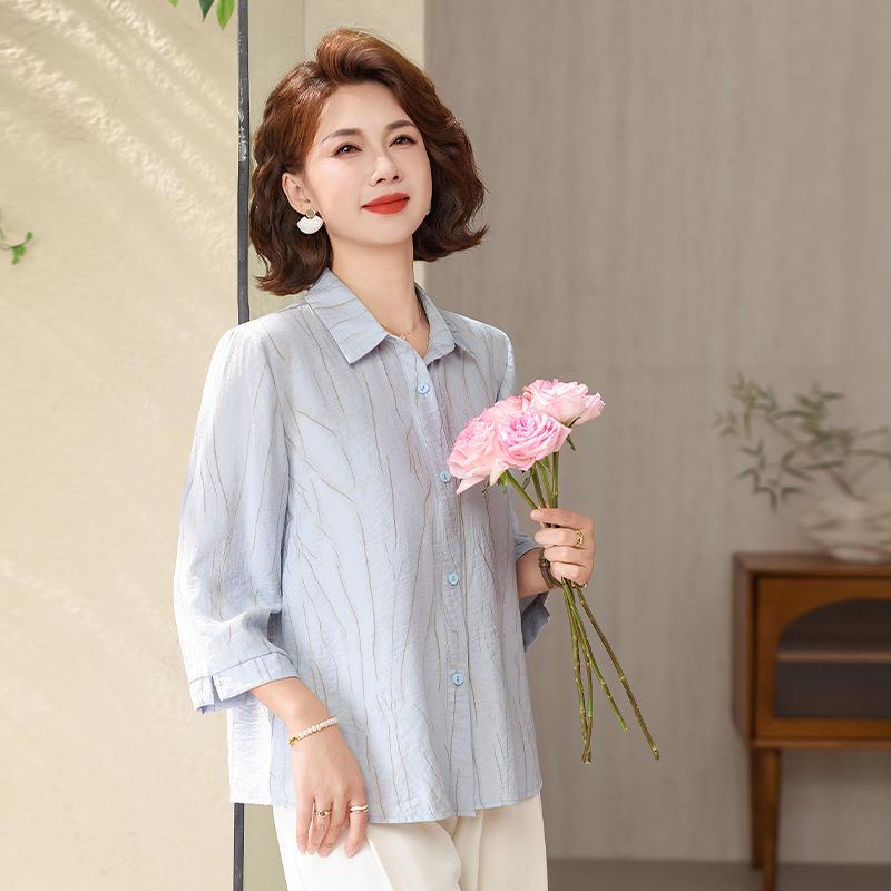 

Mother s Day Summer Casual Printed Nine-Sleeve Top for Middle-Aged and Elderly Women XL [below 105 lbs]