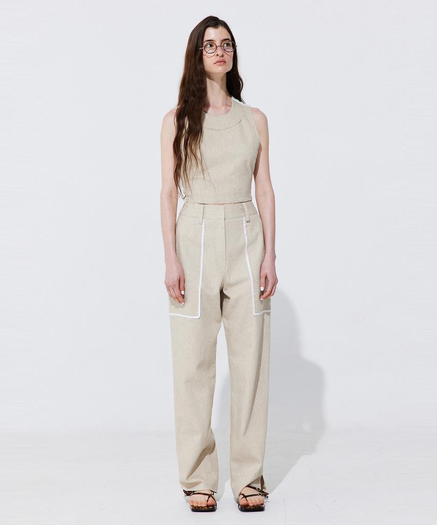 WNDERKAMMER Color-Block Point Linen Trousers_Beige