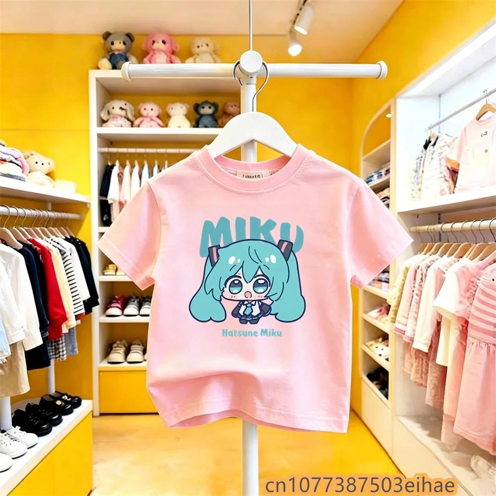 Hatsune Miku New Anime Future Peripheral Collaboration Pure Cotton COS Cartoon Printed Casual Tshirt All Match for Boys Girls