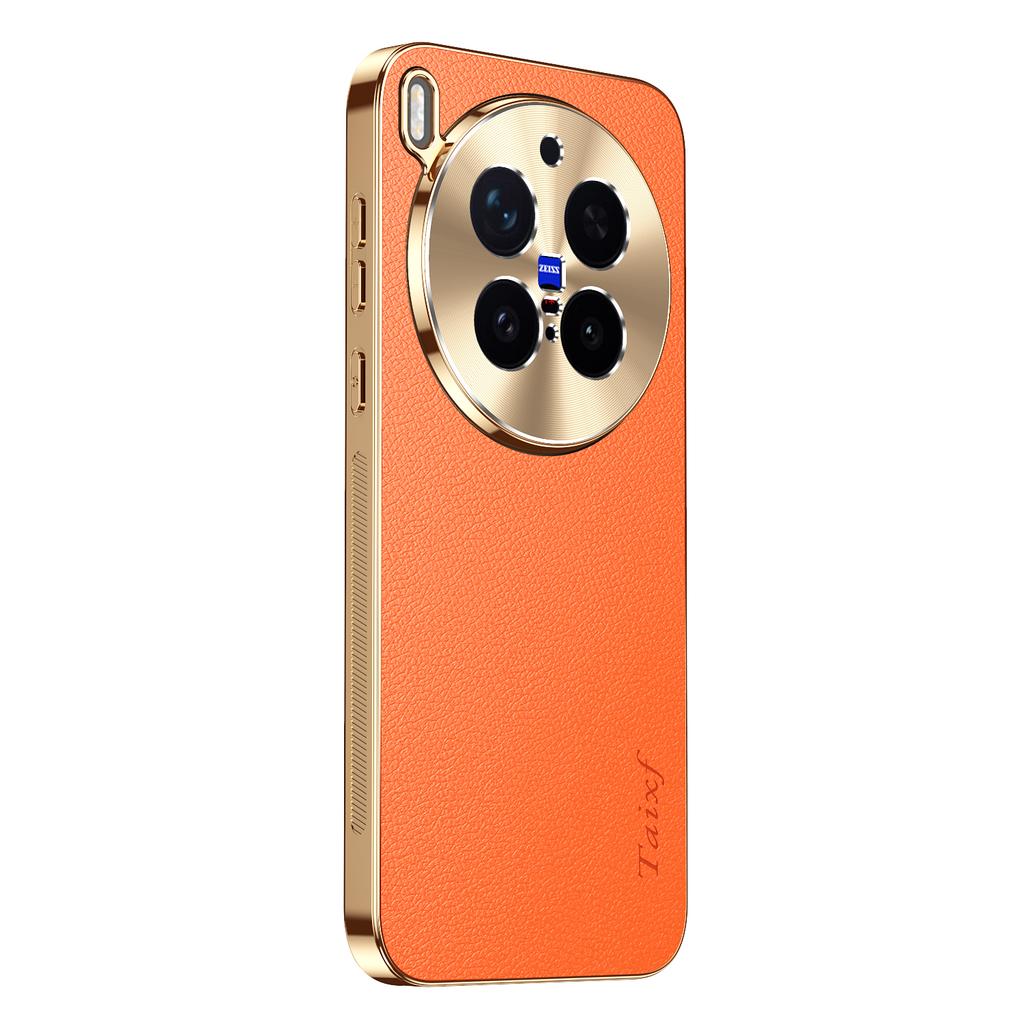 PU Leather Plating Shockproof Cover For Vivo X300 Pro Texture Lichee Pattern Lens Protection Case For Vivo X300 X300Pro Bumper