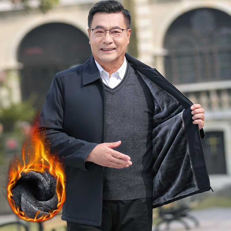 Men's Jacket Fleece Thickened Jacket Dad Cotton Coat Warm Loose Autumn and Winter