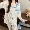 Contrasting color dachshund dog imitation cotton pajamas women's spring and autumn new sweet lace long-sleeved loose loungewear